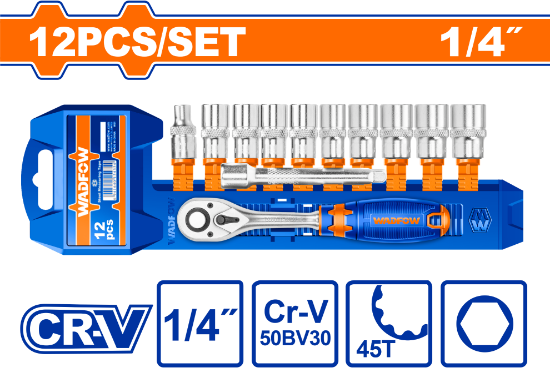12 Pcs 1/4" CR-V     طقم طربوش مع طقطاق - Pcs - 12 Pcs 1/4" socket set