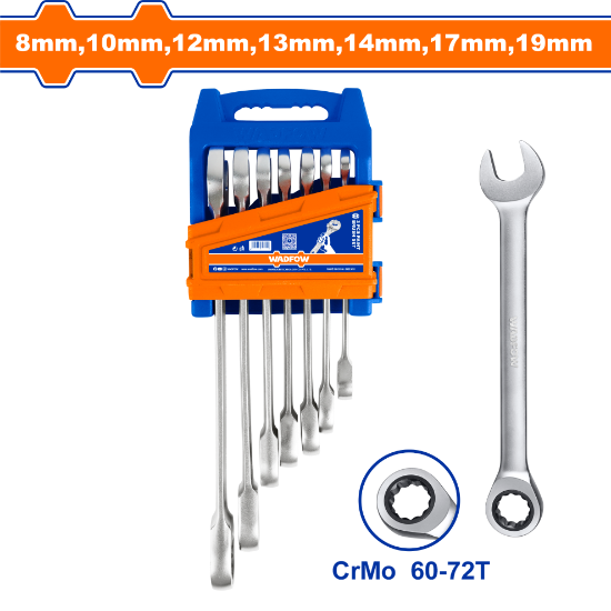 8-19mm 7 PCS  CR-V  طقم شق مسنن طقطاق صناعي - Box (6 pcs) - 7pcs Ratchet Spanner Set