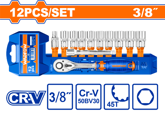 12 Pcs 3/8" CR-V    طقم طربوش مع طقطاق - Pcs - 12 Pcs 3/8" socket set