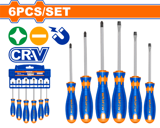 6 Pcs  CR-V   طقم مفكات كوتشوك صناعي - Box (9 pcs) - 6 Pcs screwdriver set