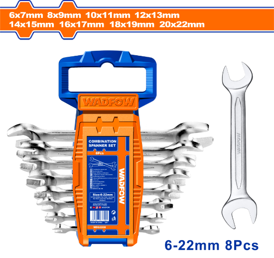 8 Pcs (6-22)mm طقم شق   - Box (6 pcs) - 8pcs double open end spanner set