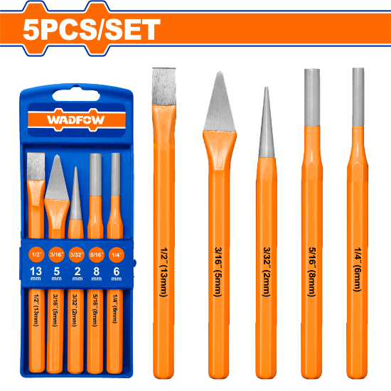 5 Pcs   طفم سنابك - Box (10 pcs) - 5 Pcs Cold chisel and punch set