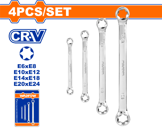 4 Pcs E6-E24  طقم مسنن مسنن جالس - Box (8 pcs) - 4 Pcs Star box end wrench set