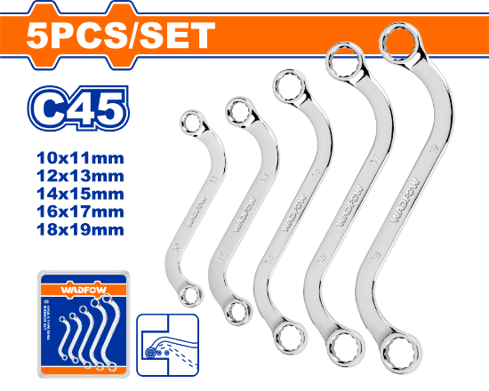 5 Pcs  8-22mm  طقم مسنن مسن معكوف - Box (8 pcs) - 5 Pcs S-Type ring wrench set