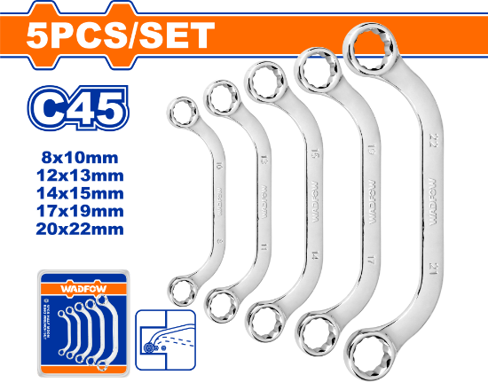 5 Pcs  8-22mm  طقم مسنن مسن قمر - Box (8 pcs) - 5 Pcs Half moon ring wrench set