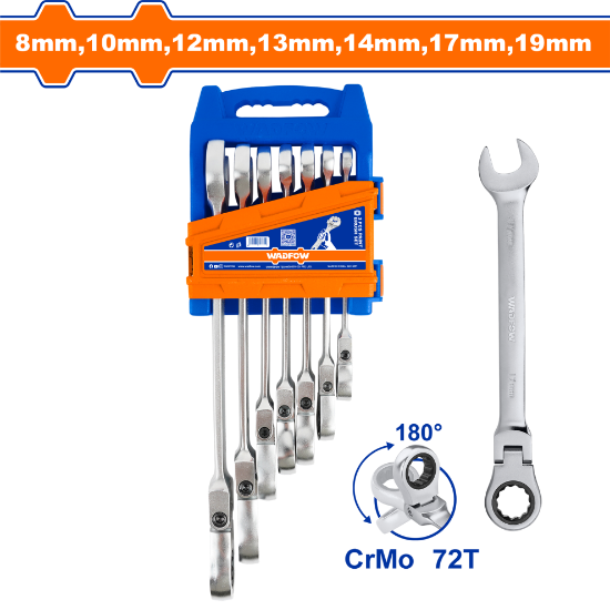 7 Pcs  8-19mm  طقم شق مسن طقطاق متحرك - Box (6 pcs) - 7pcs Flexible Ratchet Spanner Set