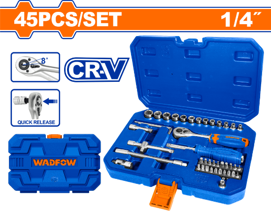 45 Pcs 1/4"   طقم طربوش طقطاف بشنطة - Pcs - 45Pcs 1/4" Socket set