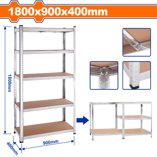 W900mm x D400mm x H1800mm   ستاد خمس رفوف - Pcs - 5-Tier adjustable storage shelves