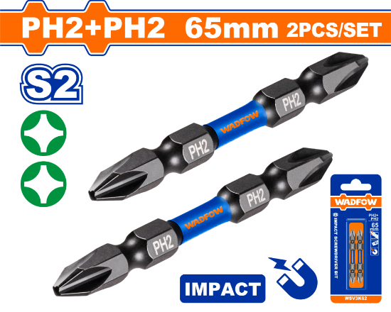 2 Pcs PH2+PH2  65mm S2 راس مفك مقدح مصالب ميلتين بولاد - Pcs - Impact Screwdriver bit