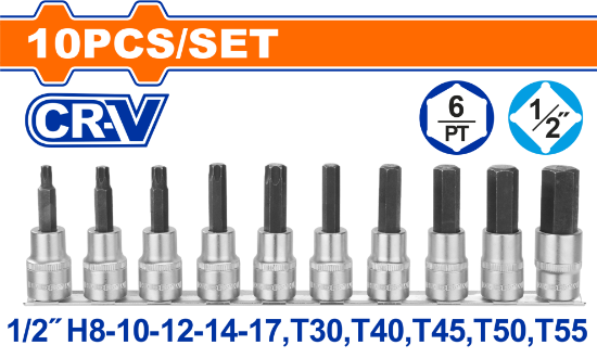10 Pcs  طقم طرابيش فدار مسدس ونجم دكر - Pcs - 10 Pcs 1/2" Bit socket set