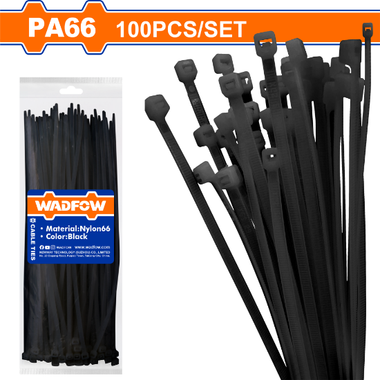 100 Pcs  (400 x 7.2) mm  رباط بلاستك اسود - Pcs - Color:Black