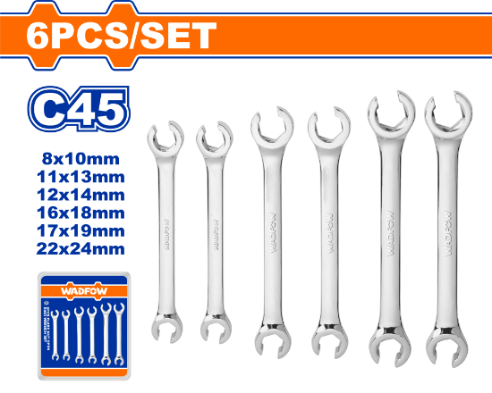 6 pcs   طقم مسنن مفتوح - Box (8 pcs) - 6 Pcs Flare nut open ring wrench set