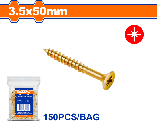 150 Pcs  3.5 x 50 mm   برغي اصفر خشابي مصالب - Pcs -