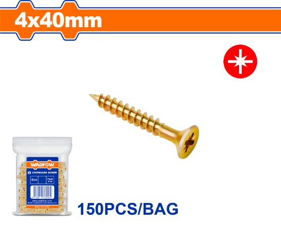 150 Pcs  4 x 40 mm   برغي اصفر خشابي مصالب - Pcs -