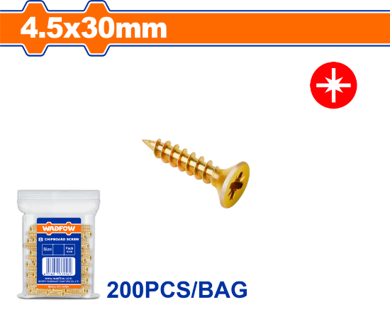 200 Pcs  4.5 x 30 mm   برغي اصفر خشابي مصالب - Pcs -