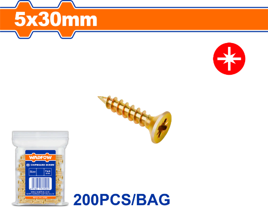 200 Pcs  5 x 30 mm   برغي اصفر خشابي مصالب - Pcs -
