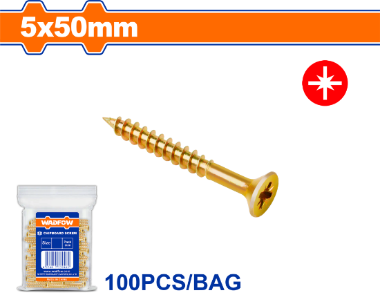 100 Pcs  5 x 50 mm   برغي اصفر خشابي مصالب - Pcs -