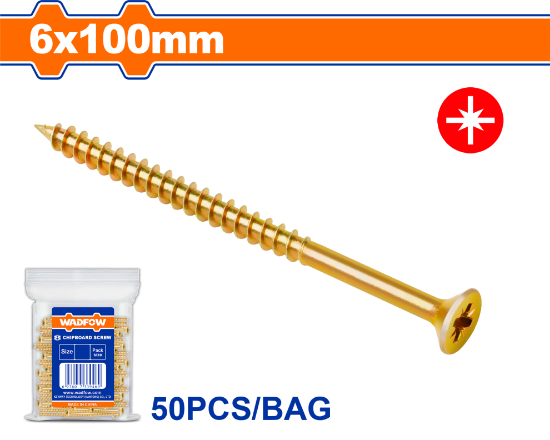 50 Pcs  6 x 100 mm   برغي اصفر خشابي مصالب - Pcs -
