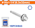 150 Pcs 14 x 1-1/4" (6.3x32mm) TOT  برغي  راس مسدس مزيبق - Pcs - Size: #14x1-1/4"(6.3x32mm)