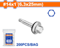 200 Pcs 14 x 1" (6.3x25mm) TOT  برغي  راس مسدس مزيبق - Pcs - Size: #14x1"(6.3x25mm)