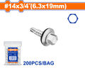 200 Pcs 14 x 3/4" (6.3x19mm) TOT  برغي  راس مسدس مزيبق - Pcs - Size: #14x3/4"(6.3x19mm)