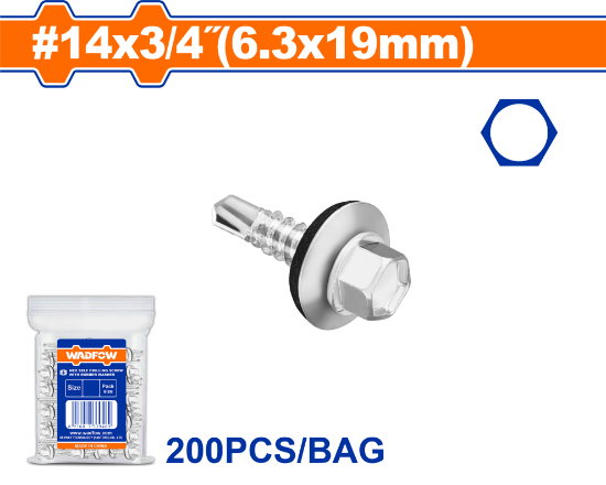 200 Pcs 14 x 3/4" (6.3x19mm) TOT  برغي  راس مسدس مزيبق - Pcs - Size: #14x3/4"(6.3x19mm)