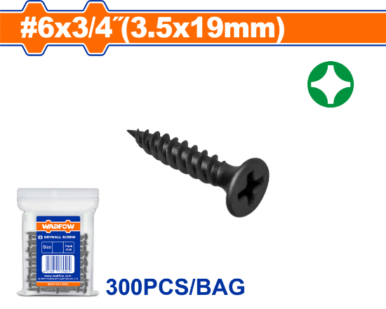 300 Pcs  6 x 3/4" (3.5x19mm)   برغي اسود خشابي مصالب - Pcs -