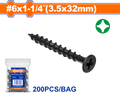 200 Pcs  6 x 1-1/4" (3.5x32mm)   برغي اسود خشابي مصالب - Pcs -