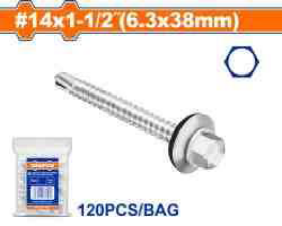 120Pcs 14x1-1/2"(6.3x38mm)TOT برغي  راس مسدس مزيبق - Pcs - Size: #14x1-1/2"(6.3x38mm)