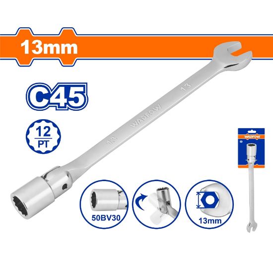 13mm مفتاح شق ميلة طربوش - Box (12 pcs) - Combination flexible head wrench with 12 points socket