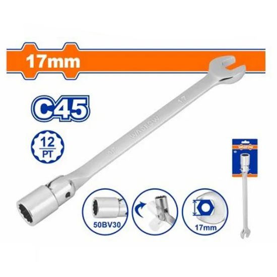 17mm مفتاح شق ميلة طربوش - Box (12 pcs) - Combination flexible head wrench with 12 points socket