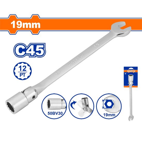 19mm مفتاح شق ميلة طربوش - Box (12 pcs) - Combination flexible head wrench with 12 points socket