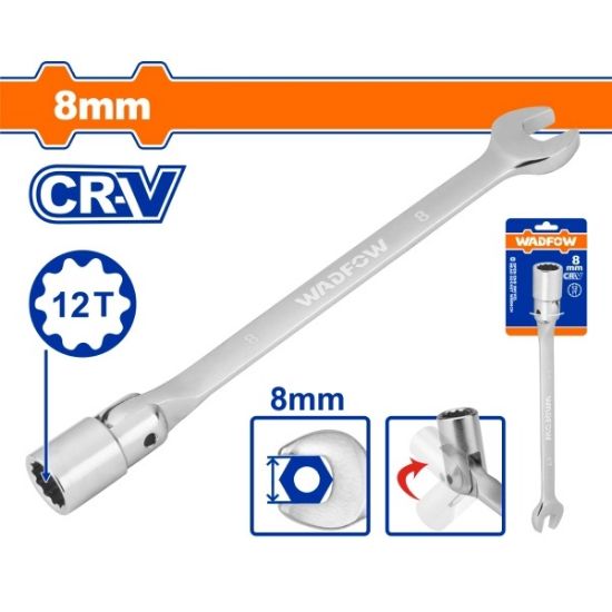 8mm مفتاح شق ميلة طربوش متحرك - Box (12 pcs) - Combination flexible head wrench with 12 points socket