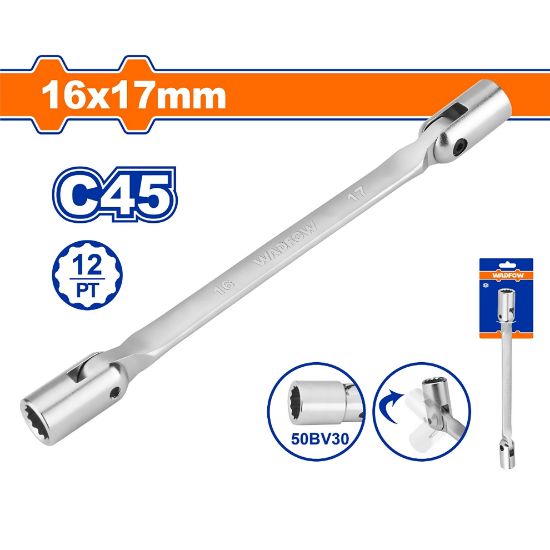 (16-17)mm مفتاح طربوش من الميلتين متحرك - Box (12 pcs) - Double end flexible head wrench with 12 points socket
