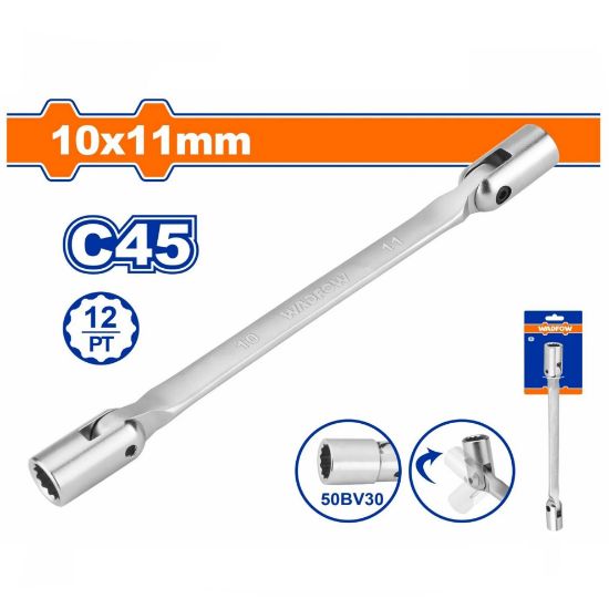 (10-11)mm مفتاح طربوش من الميلتين متحرك - Box (12 pcs) - Double end flexible head wrench with 12 points socket