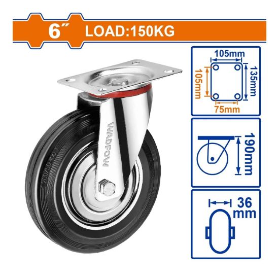 Load:150kg steel+rubber 6" دولاب قاعدة حديد متحركة - Pcs - 6" swivel caster wheel