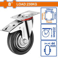 Load:230kg steel+rubber 8" دولاب قاعدة حديد متحركة بفرام - Pcs - 8" swivel caster wheel with brake