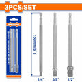 3Pcs 1/4" Hex 150mm (1/4",3/8",1/2") طقم وصلة طربوش - Box (25 pcs) - 3pcs/set