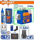 12V 12 Line 3D طقم متر ليزر ومفك تاست خارجي ليزر شقلة اخضر - Pcs - Cordless laser level and distance measuring kit