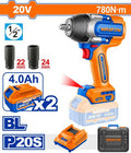 20V 2Batt 4Ah+Char+Box 780N.m BL 1/2" فرد شد عزق  - Pcs - Brushless motor
