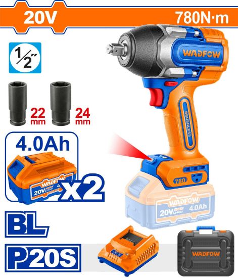 20V 2Batt 4Ah+Char+Box 780N.m BL 1/2" فرد شد عزق  - Pcs - Brushless motor