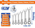 6pcs  8 - 17 mm   طقم شق مسنن طقطاق بيطوي - Pcs - 6 Pcs Short flexible ratchet spanner set