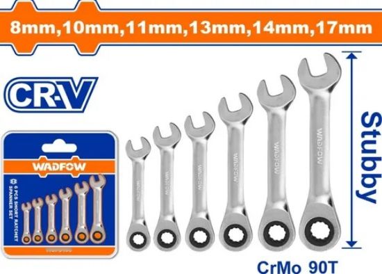 6pcs  8 - 17 mm   طقم شق مسنن طقطاق - Pcs - 6 pcs Short ratchet spanner set
