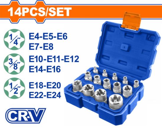 14 Pcs (1/4"-3/8"-1/2")  طقم طربوش منجم  - Box (5 pcs) - 14 Pcs E-type socket set