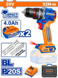 20V 2Batt 4Ah+Char + Box BL 13mm 92N مقدح بطارية رجراج  - Pcs - Brushless motor