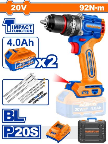 20V 2Batt 4Ah+Char + Box BL 13mm 92N مقدح بطارية رجراج  - Pcs - Brushless motor