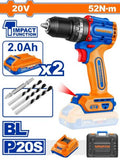 20V 2Ah 2Batt+Char+Box 13mm BL 52N.m  مقدح بطارية رجراج راس حديد  - Pcs - Brushless motor