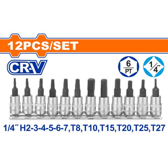 12Pcs 1/4" طقم طربوش مسدس ومنجم فدار - Box (10 pcs) - 12 Pcs 1/4" Bit socket set