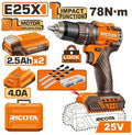 25V 2Batt 4Ah+Box 78N.m 13mm مقدح بطارية رجراج راس معدني - Pcs
