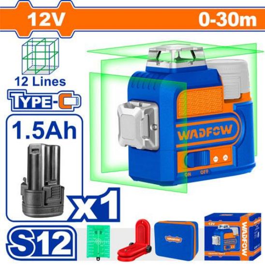 12V 1Batt 1.5Ah 0-30mm ليزر شقلة أخضر خارجي 12 خط - Pcs - Green laser level